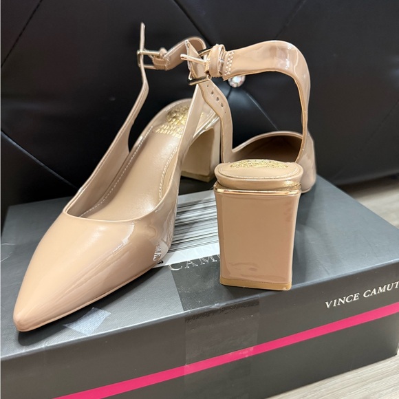 Vince Camuto Nude Block Heel Slingbacks - Picture 6 of 9